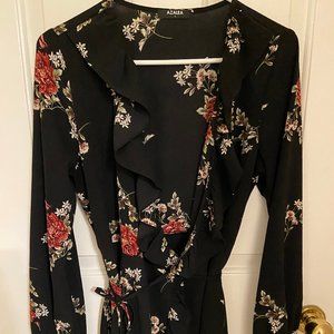 Azalea Long Sleeve Black Floral Wrap Dress